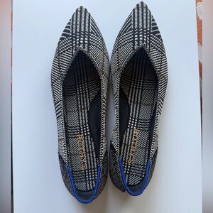 Rothy's Plaid Black and White Pointe Flats with Blue Accent